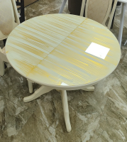 стол дуэт круглый со стекляным покрытием шпон (слоновая кость)