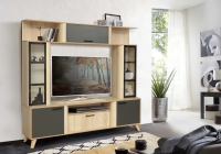 тумба под телевизор Виста-19 (дуб сонома/диамант серый/профиль Masa Decor дуб сонома/стекло)