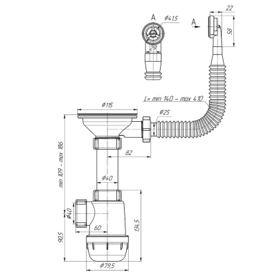 сифон бутылочный для керамической мойки 3 1/2" *40  (A0142S, BO142)
