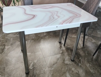 стол прямоугольный раздвижной (стекло + фотопечать) хром ноги (АБ-07)