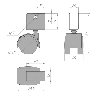 колесная опора с U-образной площадкой d=40