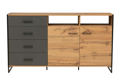 Комод 46.04 Доната (дуб вотан/белый/диамант серый/металл черный)