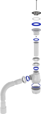 сифон бутылочный для кухни АКВАНТ с гибкой трубой 1 1/2" 40*40/50 (B-0115)