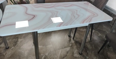 стол прямоугольный раздвижной (стекло + фотопечать) хром ноги (АБ-07)