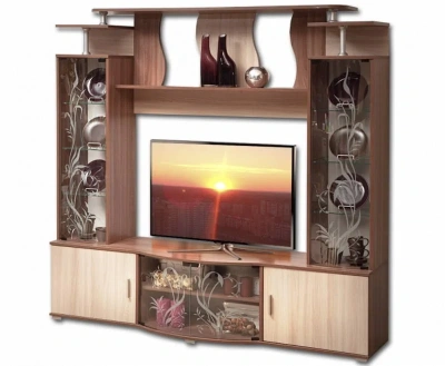 тумба под телевизор Виста-18 (венге/дуб линдберг/стекло светлое гнутое с пескоструйным рисунком)