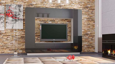 Стенка Лаванда-2 (белый/черный глянец)