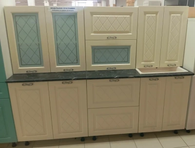 кухонный гарнитур Диана-4 2,0м прованс (67 85 69 61 81с 64с) песочное дерево, без сушки, мойка каменная К.10 ваниль, ст. кунгур 1200+800