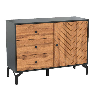 Комод 59.02 Лофт (черный/дуб бунратти светлый)