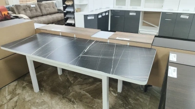 стол семейный прямоугольный 800*1600(2000мм) квадрат. белые ноги (черный тунис)