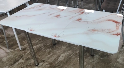 стол прямоугольный раздвижной (стекло + фотопечать) хром ноги (АБ-11)