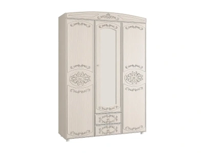 шкаф 3-створчатый комбинированный Каролина (ПАТИНА) (с зеркалом, вудлайн кремовый/сандал светлый)